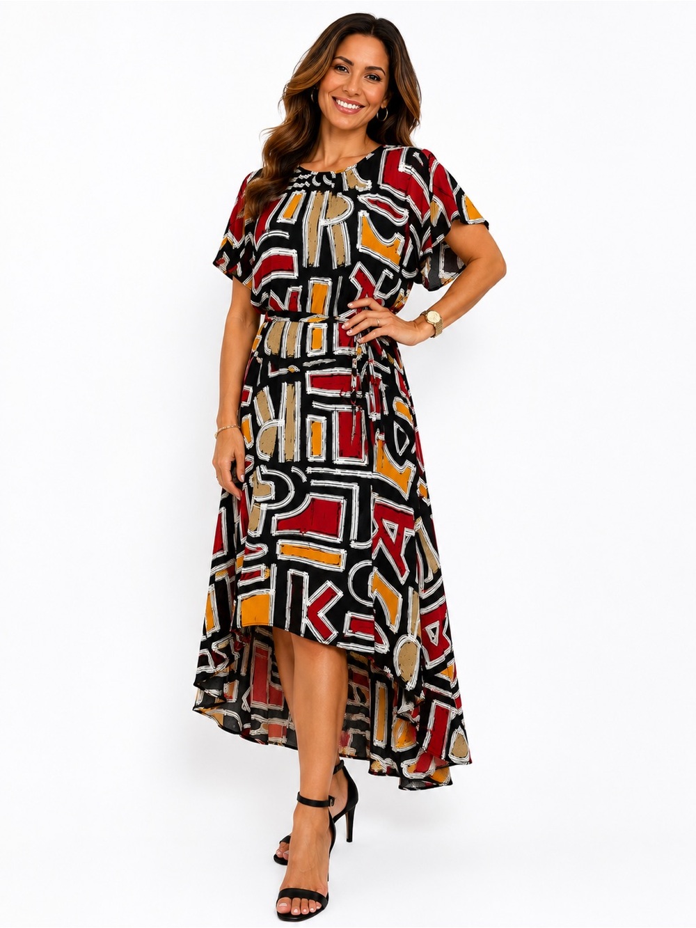 Karl Lagerfeld Paris Abstract Print High Low Midi Dress NWT Size 2 - Picture 2 of 12